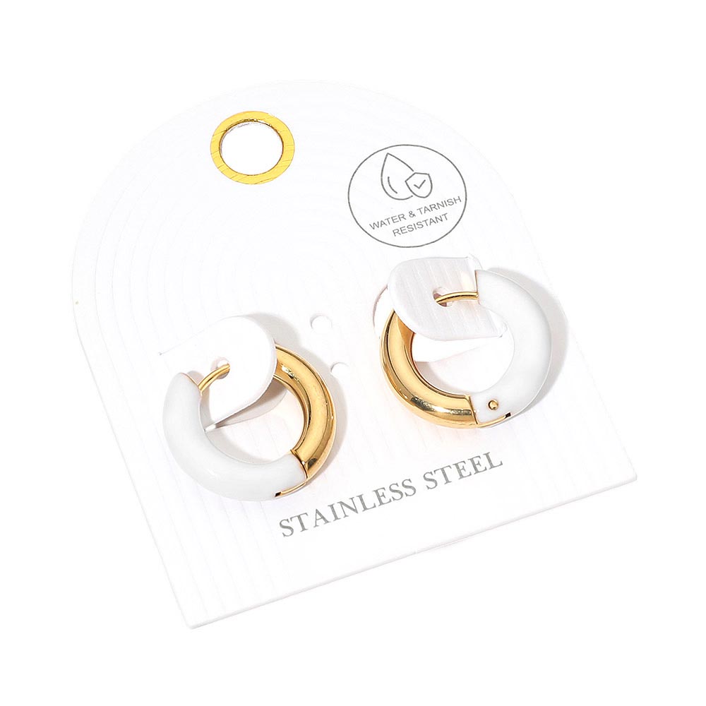 Stainless Steel Two Tone Chunky Huggie Hoop Earrings