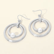 Pearl Accent Textured Chunky Layered Double Hoop Drop Dangle Earrings