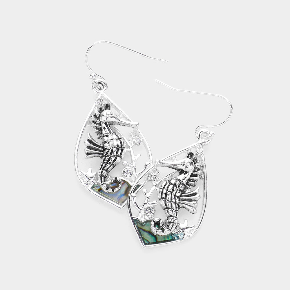 Abalone Seahorse Dangle Earrings
