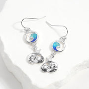 Enamel Wave Antique Metal Seashell Starfish Sand Dollar Link Dangle Earrings