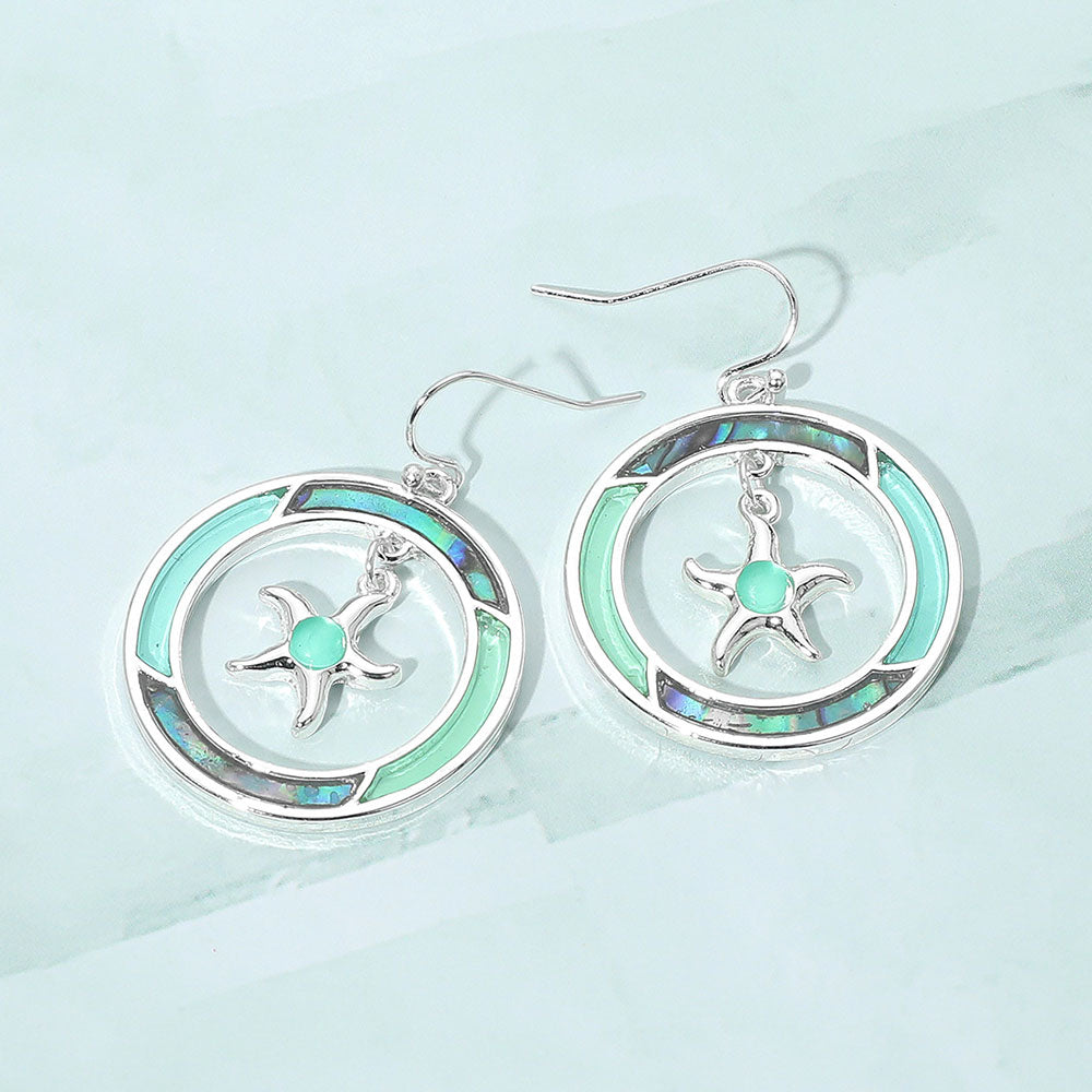 Starfish Accented Abalone Sea Glass Dangle Earrings