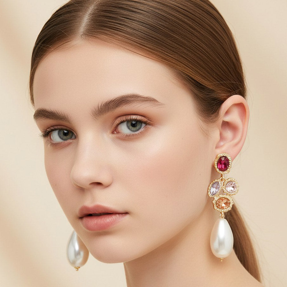 Crystal Pearl Drop Statement Earrings