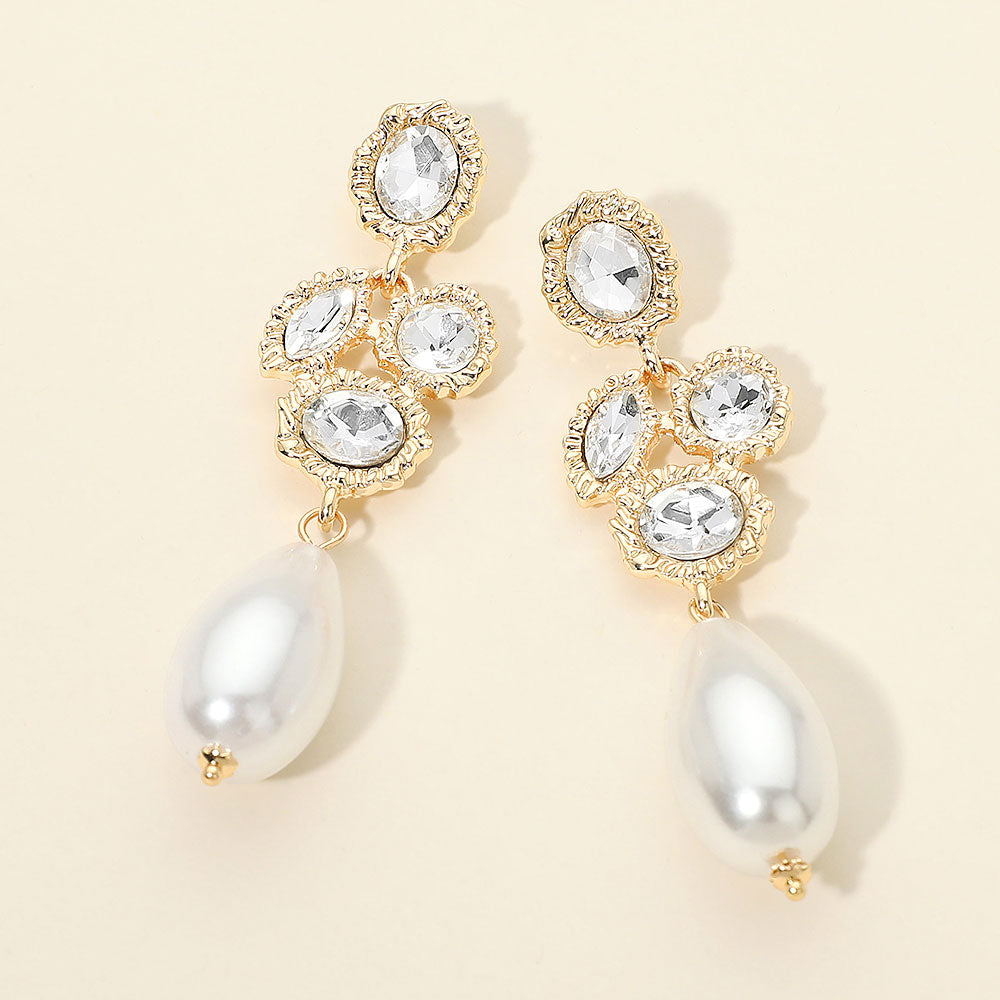 Crystal Pearl Drop Statement Earrings