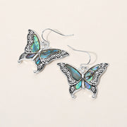 Antique Metal Abalone Pointed Butterfly Dangle Earrings