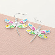 Flower Patterned Dragonfly Dangle Earrings