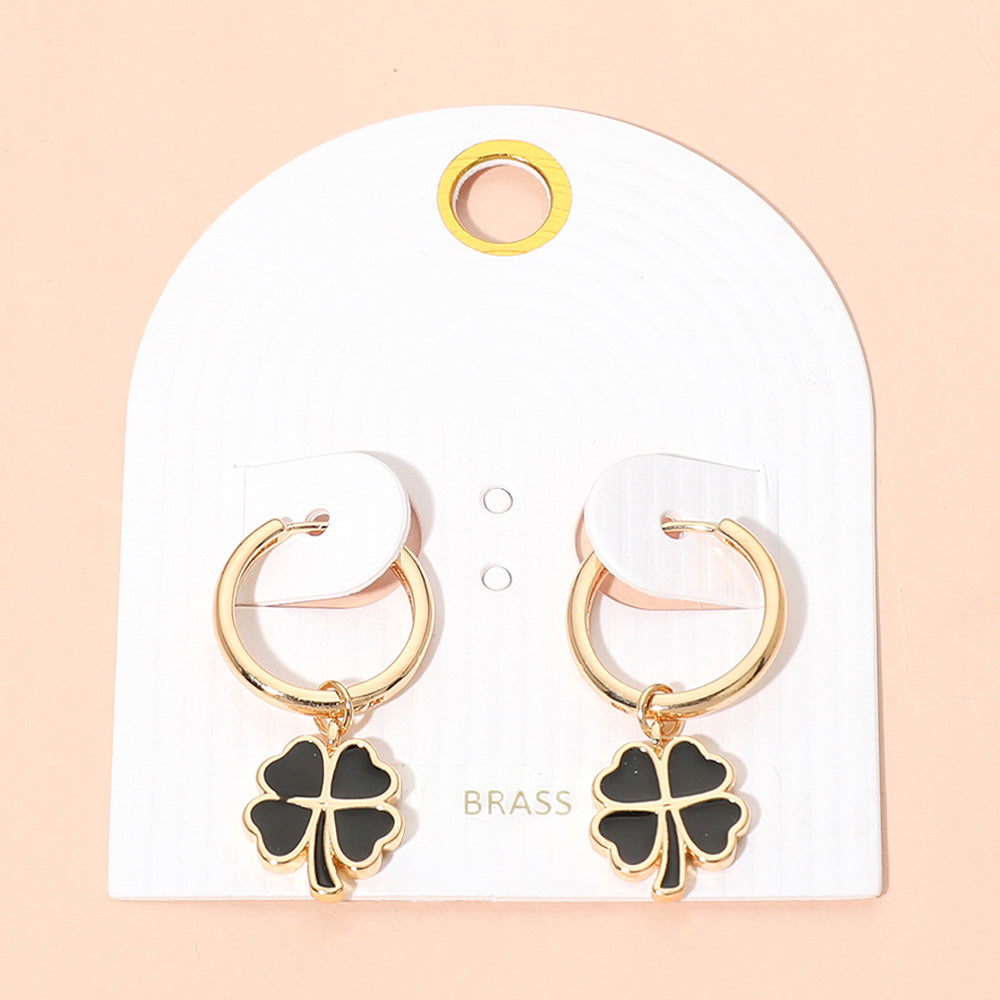 Clover Charm Drop Mini Huggie Hoop Earrings