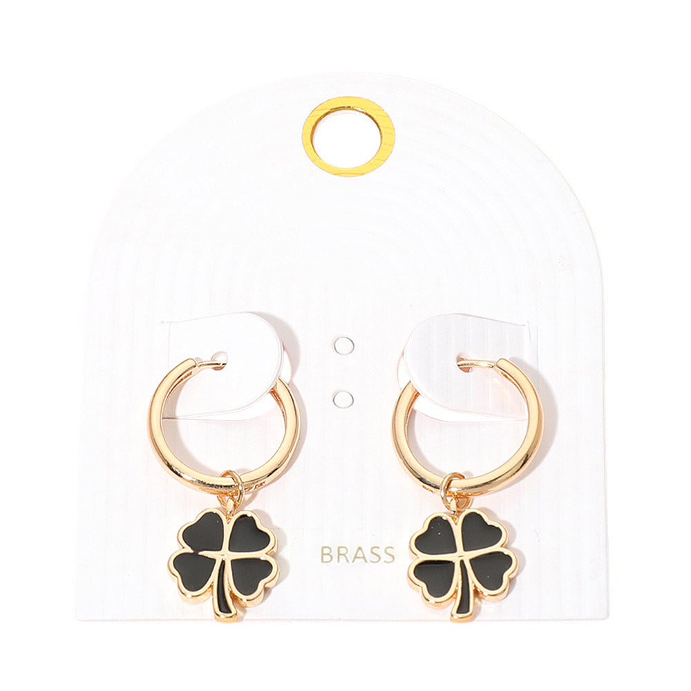Clover Charm Drop Mini Huggie Hoop Earrings