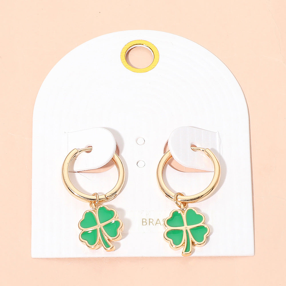 Clover Charm Drop Mini Huggie Hoop Earrings
