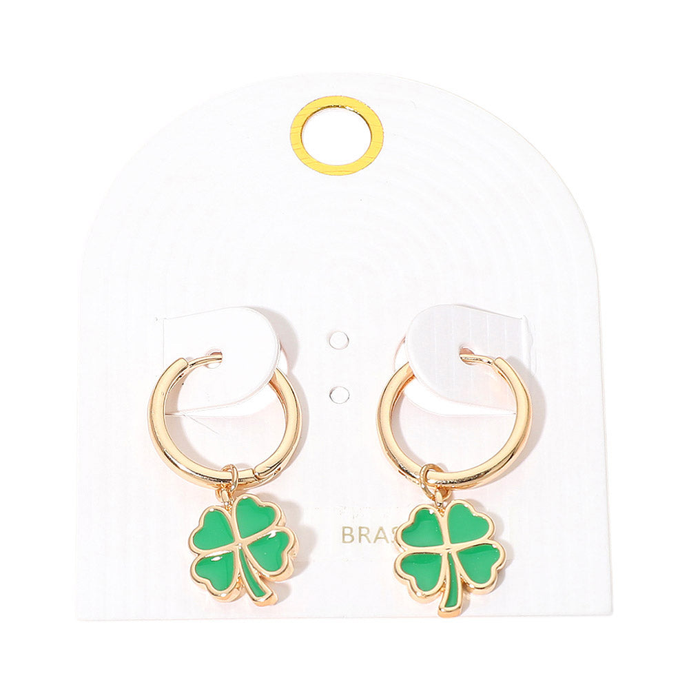 Clover Charm Drop Mini Huggie Hoop Earrings
