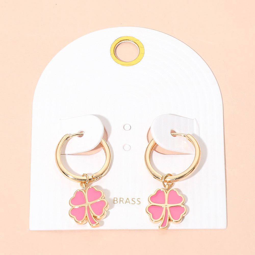 Clover Charm Drop Mini Huggie Hoop Earrings