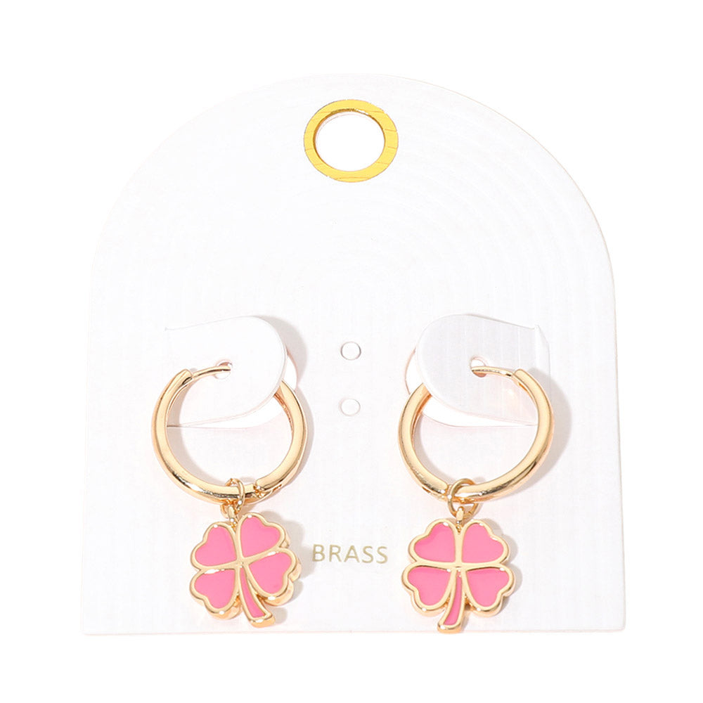Clover Charm Drop Mini Huggie Hoop Earrings