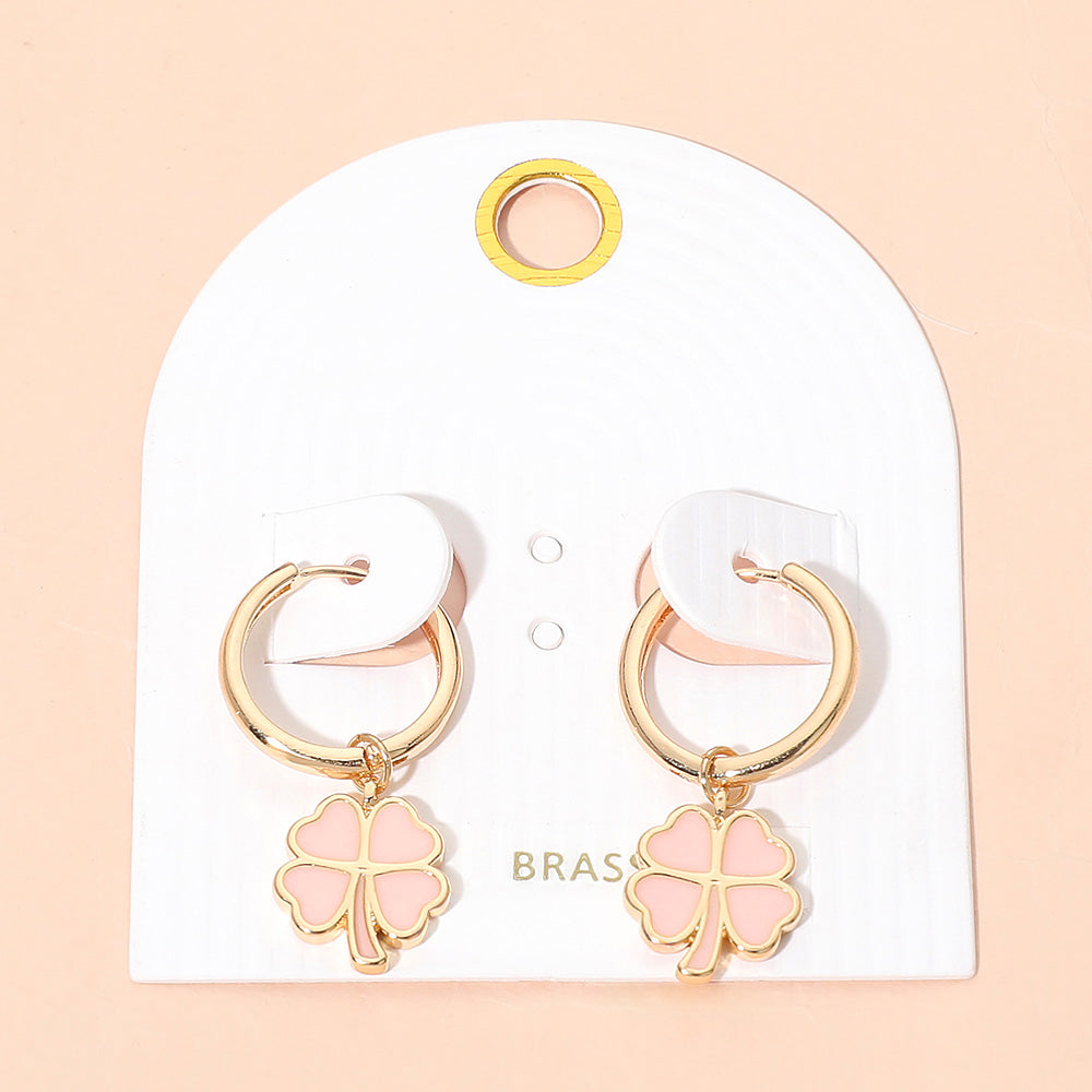 Clover Charm Drop Mini Huggie Hoop Earrings