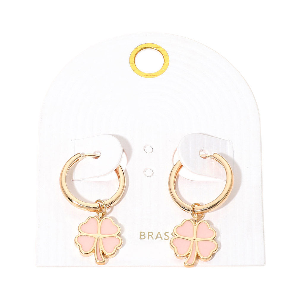 Clover Charm Drop Mini Huggie Hoop Earrings