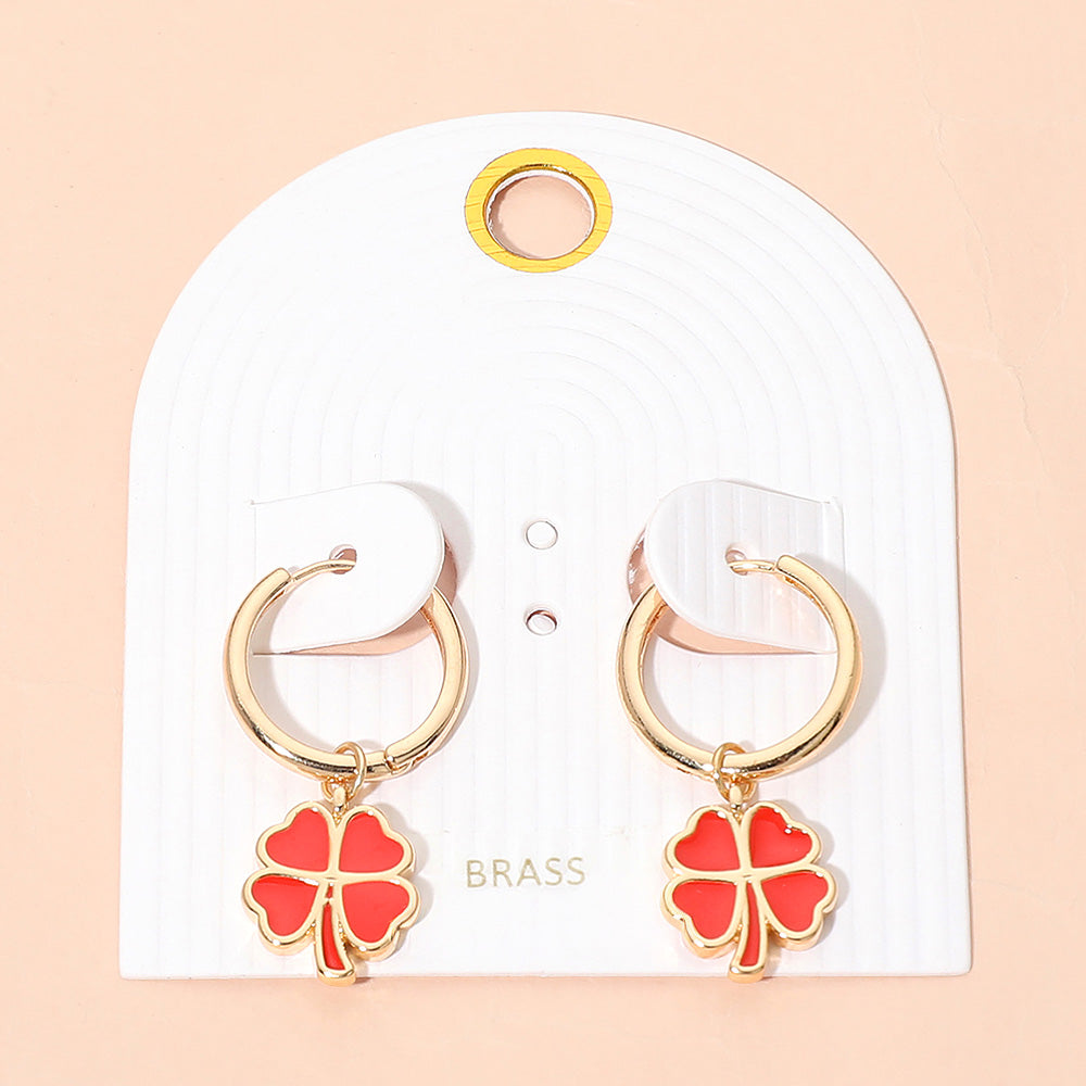 Clover Charm Drop Mini Huggie Hoop Earrings