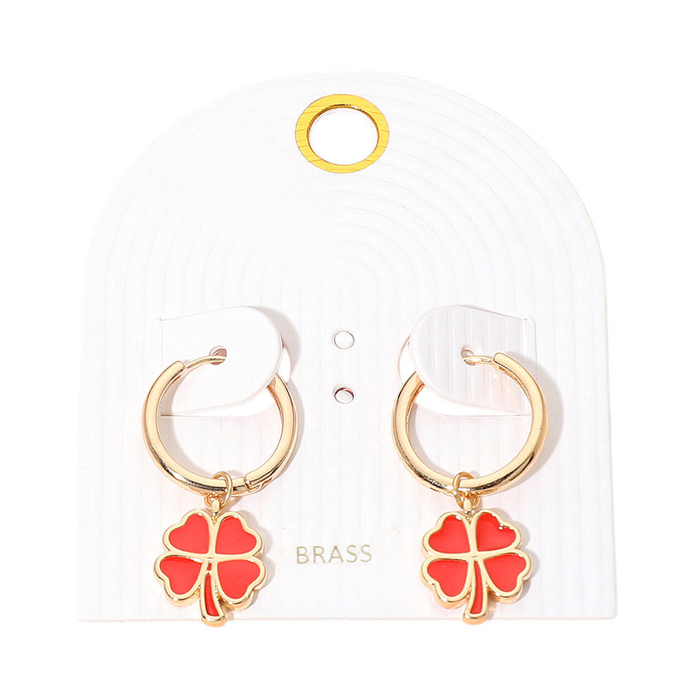 Clover Charm Drop Mini Huggie Hoop Earrings