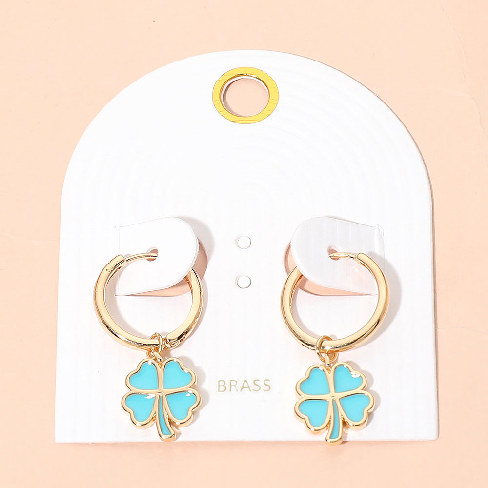 Clover Charm Drop Mini Huggie Hoop Earrings