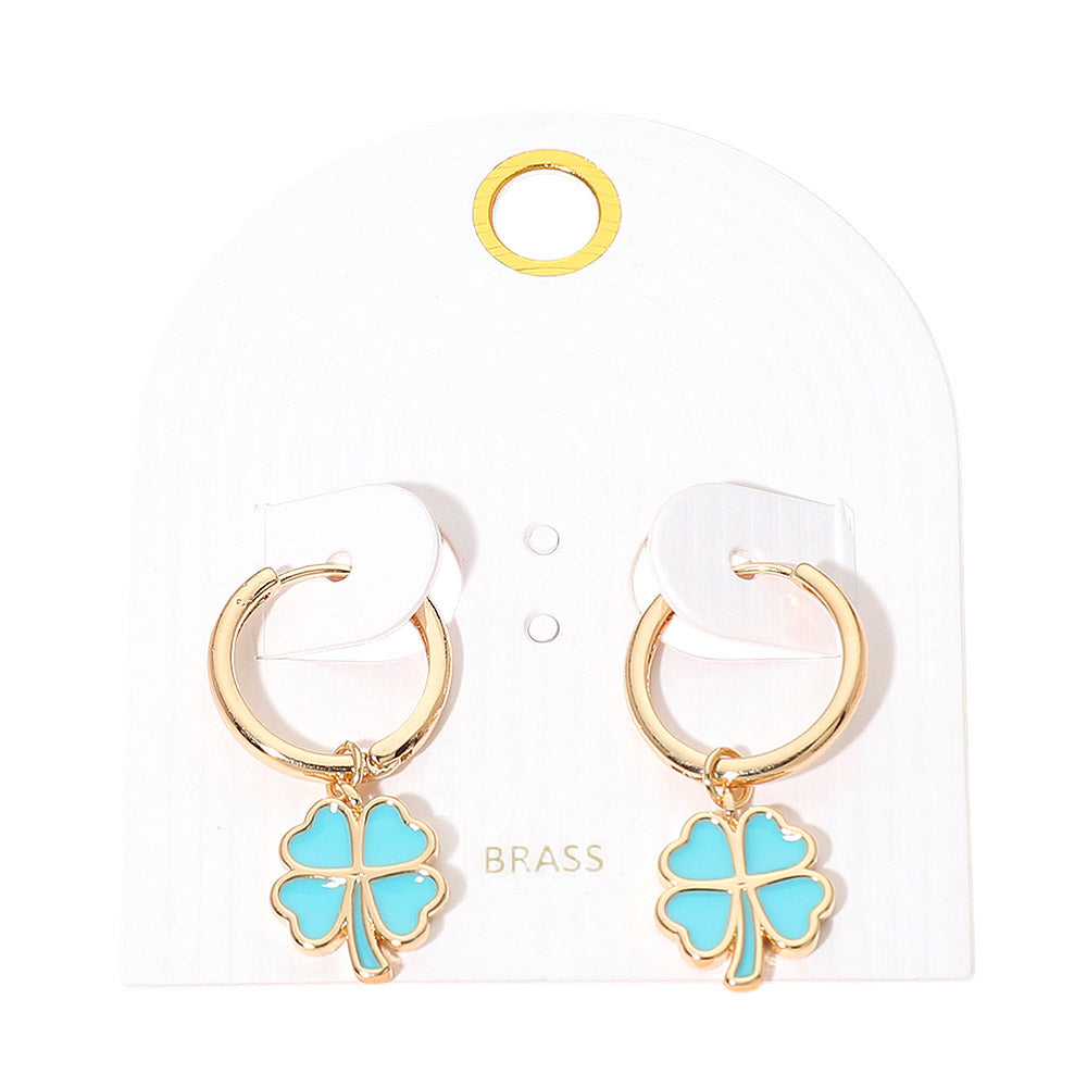 Clover Charm Drop Mini Huggie Hoop Earrings