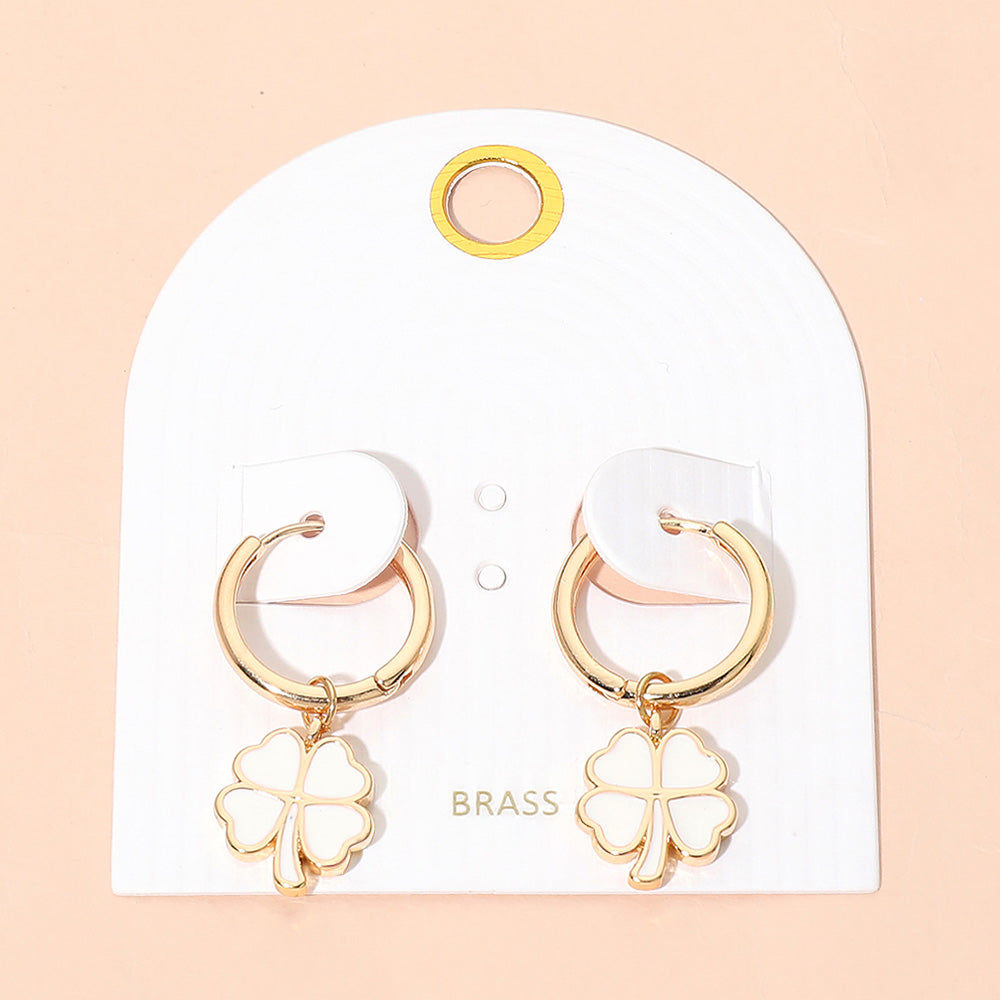 Clover Charm Drop Mini Huggie Hoop Earrings