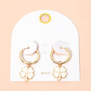 Clover Charm Drop Mini Huggie Hoop Earrings