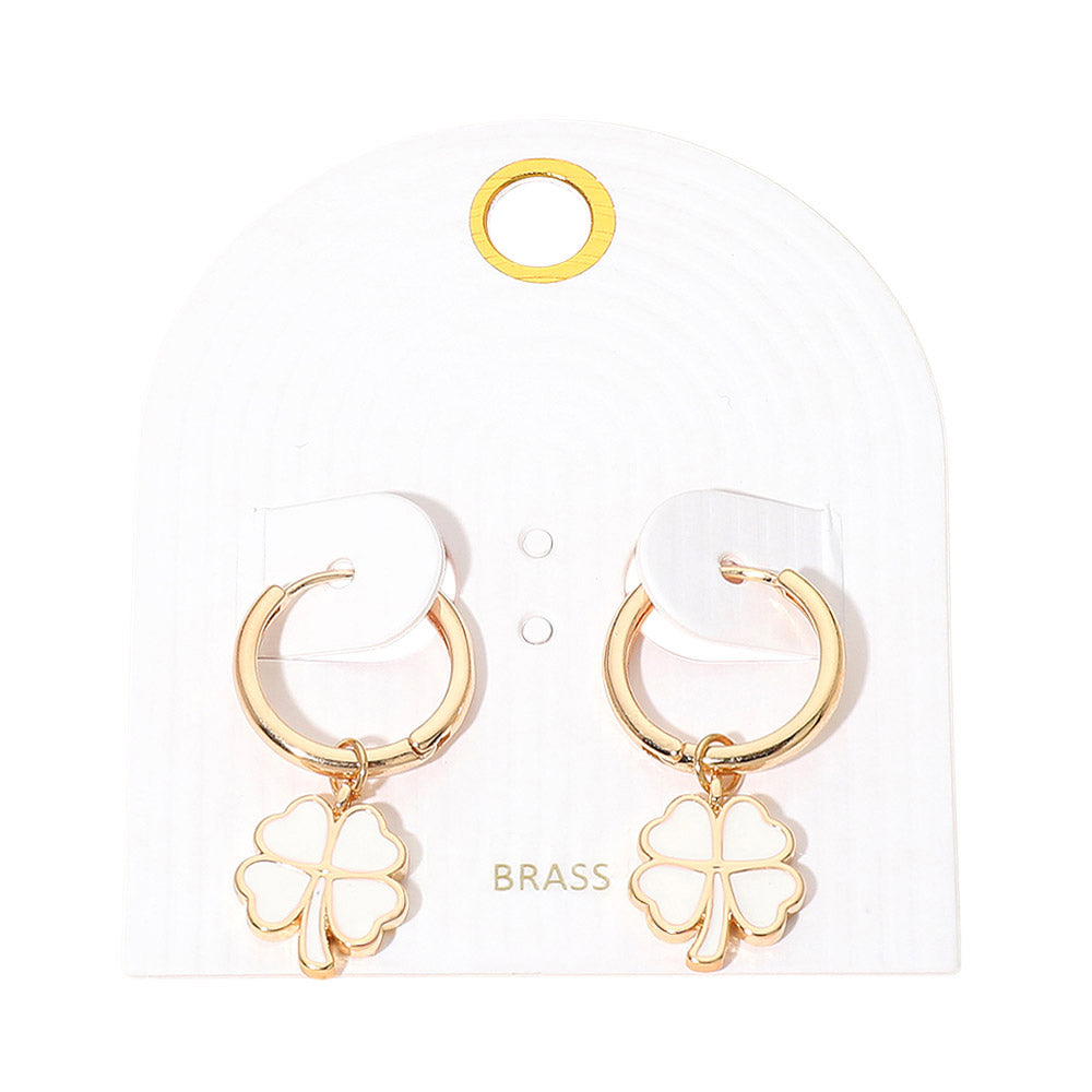 Clover Charm Drop Mini Huggie Hoop Earrings
