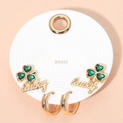 3Pairs - Clover Lucky Stud Huggie Hoop Earring Set