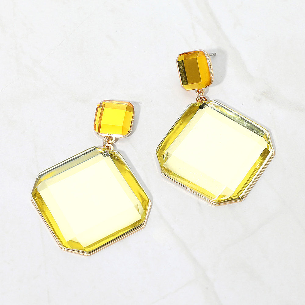 Bold Geometric Faceted Square Drop Dangle Statement Earrings