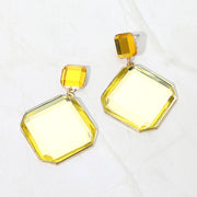 Bold Geometric Faceted Square Drop Dangle Statement Earrings