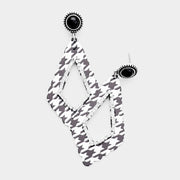 Houndstooth Check Print Rhinestone Embellished Cutout Geometric Metal Earrings