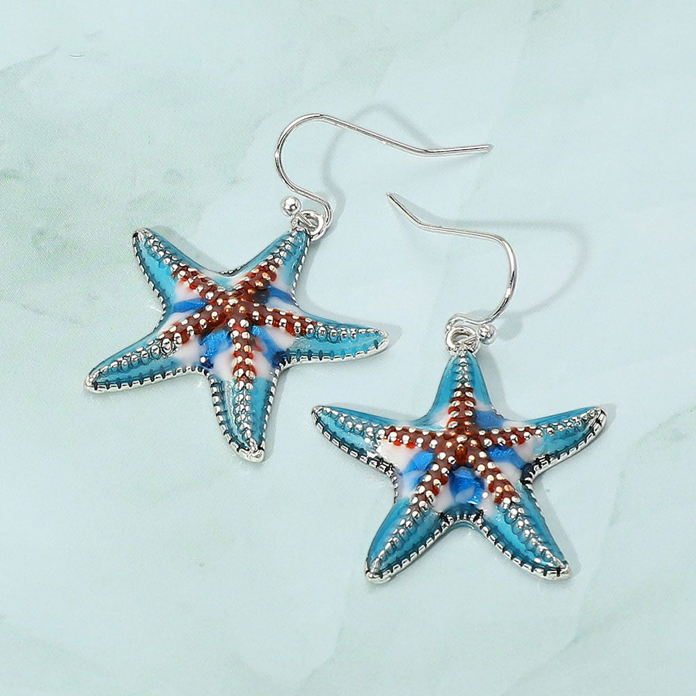Enamel Starfish Dangle Earrings