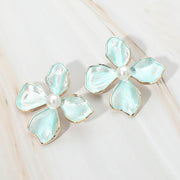 Pearl Accent Enamel Petal Flower Earrings