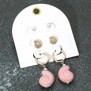 3Pairs - Pearl Metal Swirl Shell Stud Ceramic Dangle Earring Set
