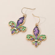 Women's Enamel Mardi Gras Fleur de Lis Dangle Earrings Crossbody Bag
