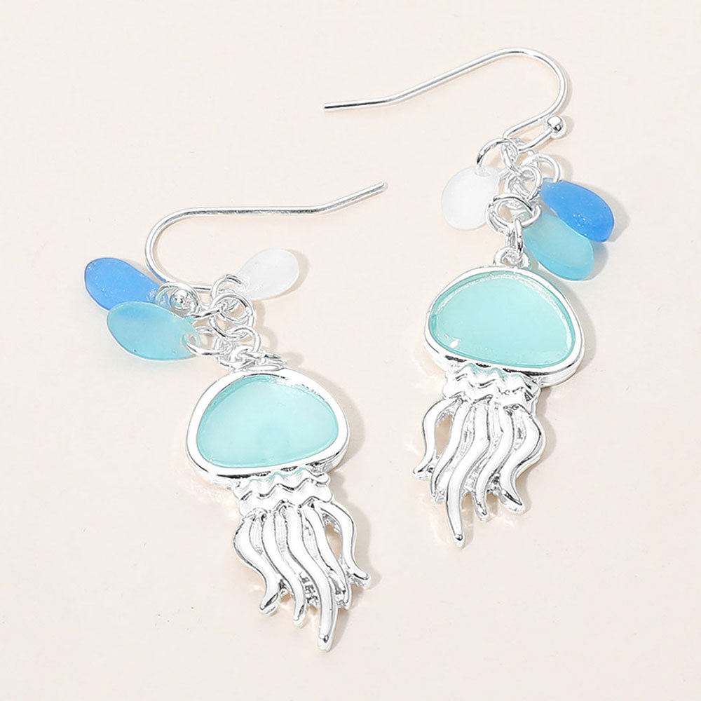 Women's Sea Glass Jellyfish Drop Dangle Earrings