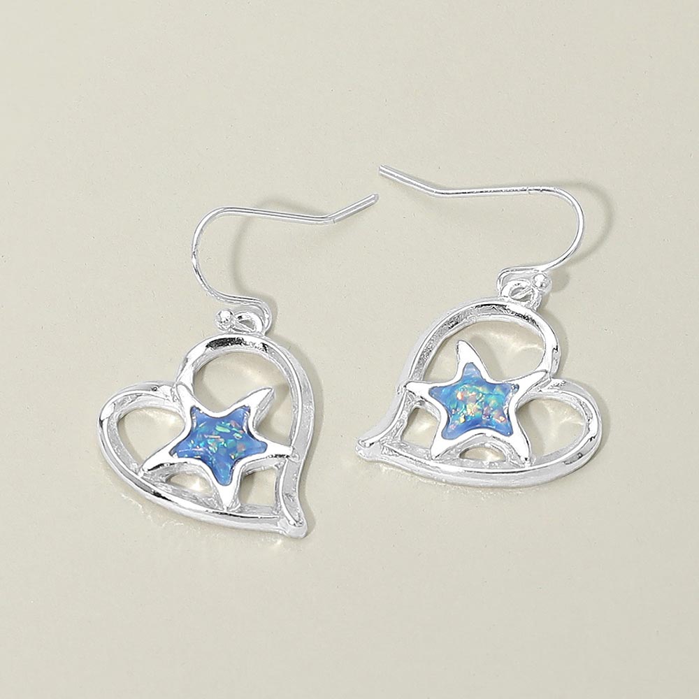 Starfish Accent Heart Charm Drop Earrings