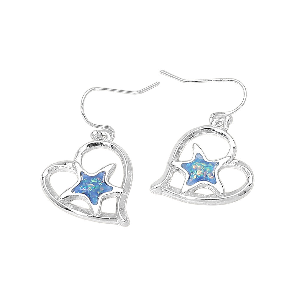 Starfish Accent Heart Charm Drop Earrings
