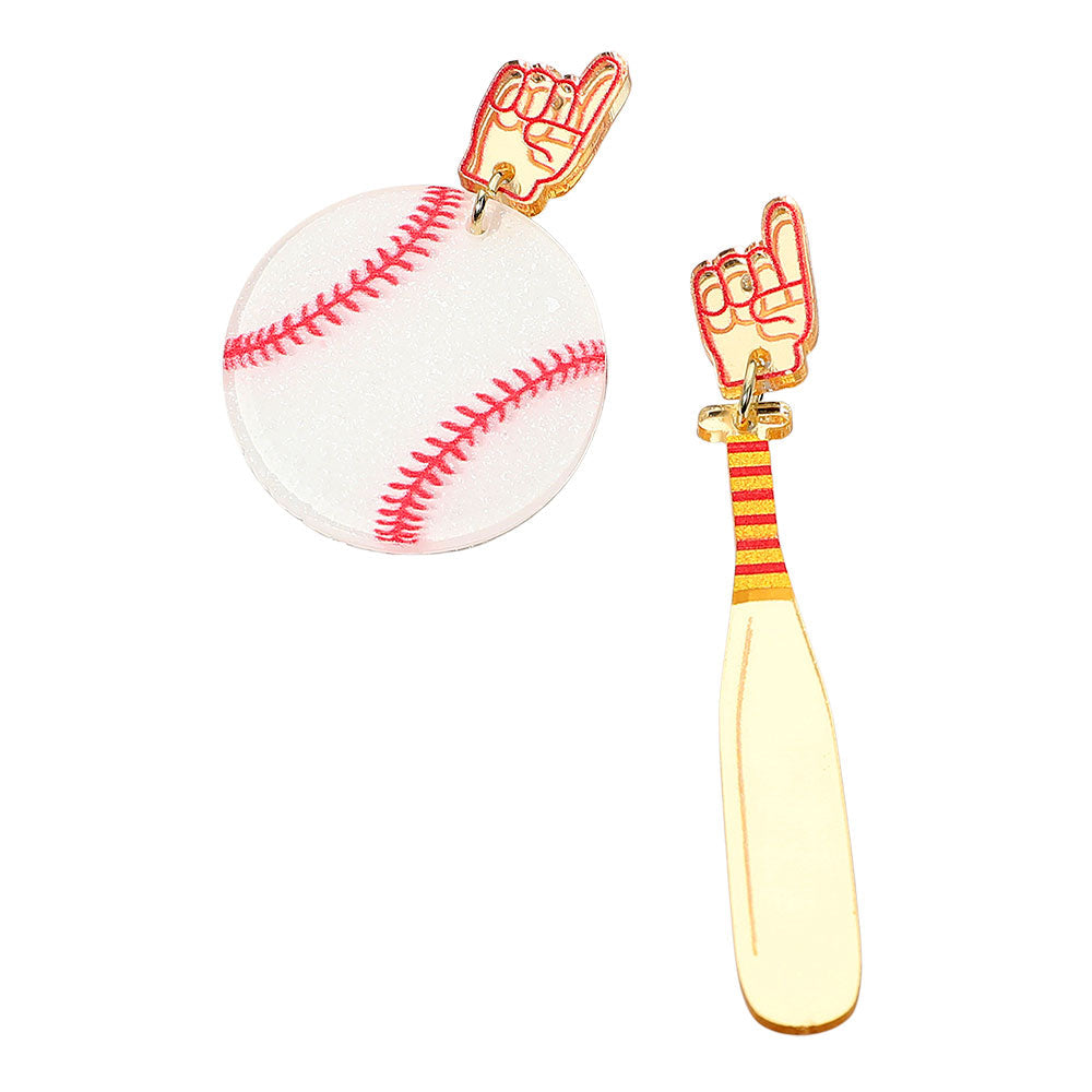 Resin Mismatch Baseball Bat Ball Dangle Earrings