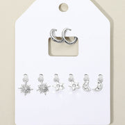 Stone Embellished North Star Crescent Moon Interchangeable Earring Set