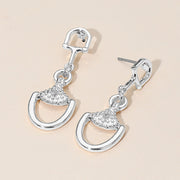 Rhinestone Accent Modern Horsebit Link Drop Earrings
