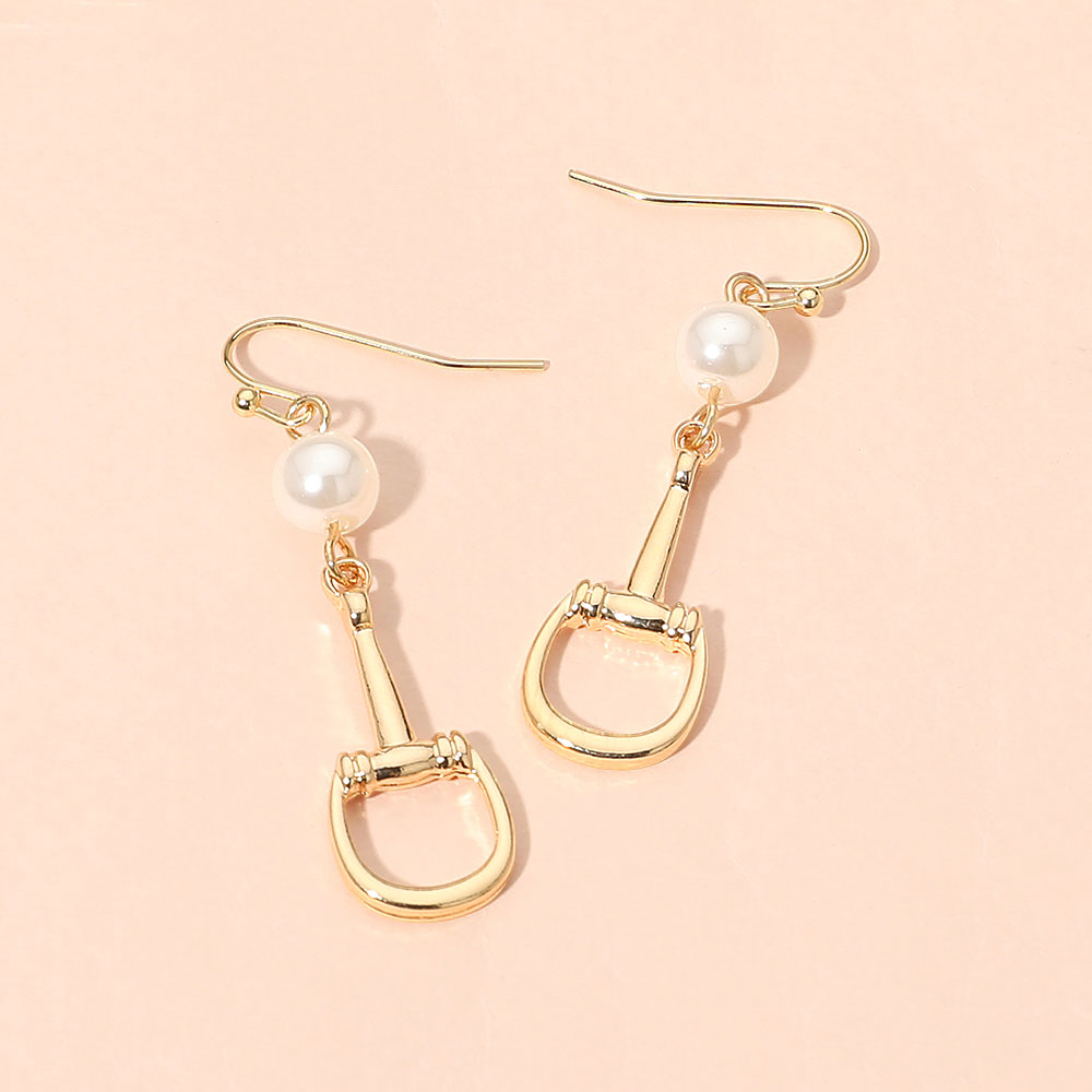 Pearl Accent Horsebit Link Drop Earrings