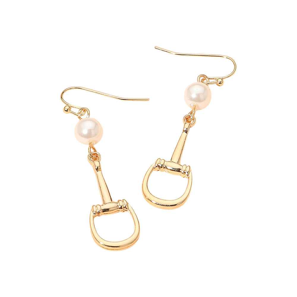 Pearl Accent Horsebit Link Drop Earrings