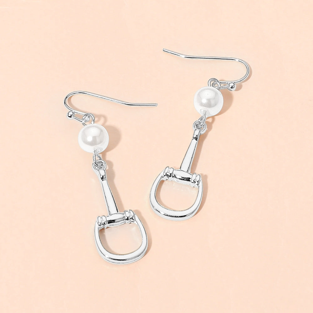 Pearl Accent Horsebit Link Drop Earrings