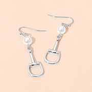 Pearl Accent Horsebit Link Drop Earrings