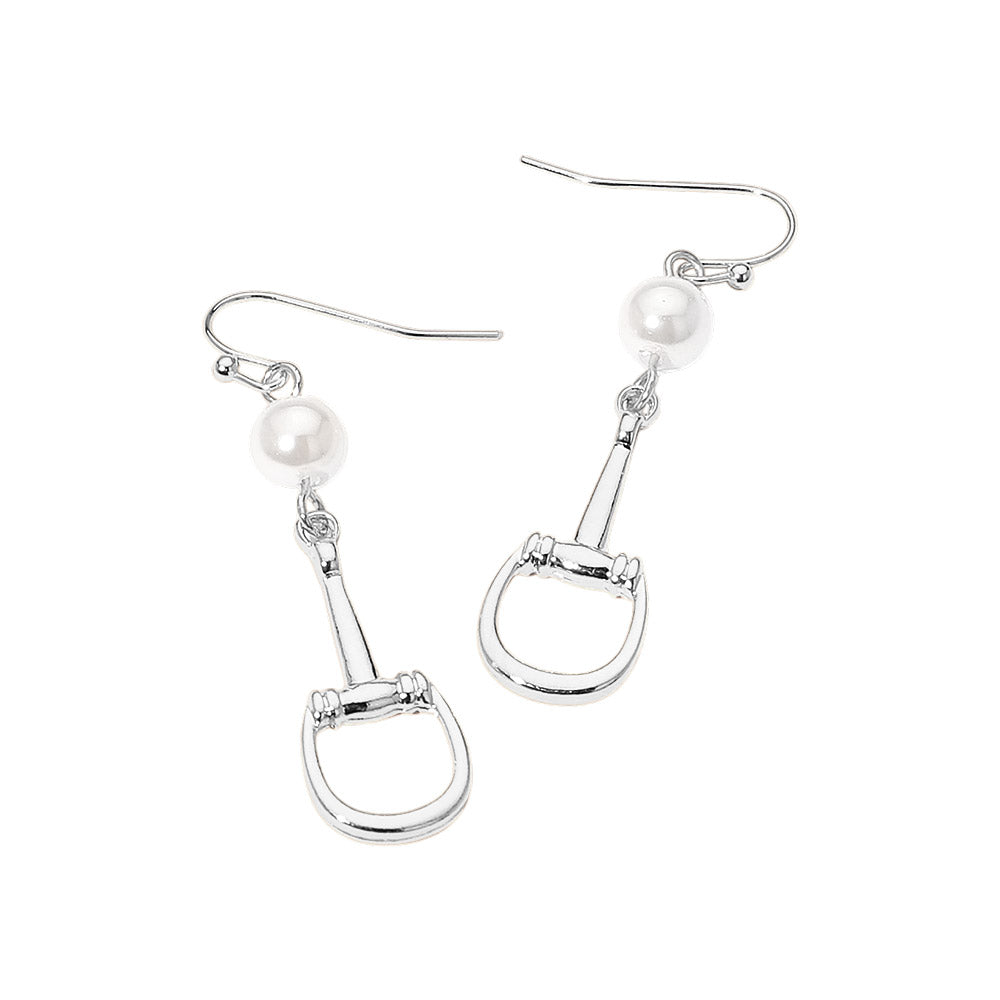 Pearl Accent Horsebit Link Drop Earrings