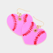Faux Leather Baseball Heart Dangle Earrings