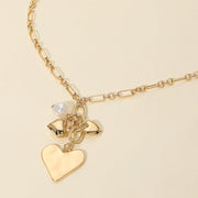 Heart Pearl Embellished Drop Charm Chain Necklace