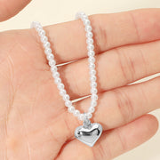 Dainty Heart Pendant Pearl Beaded Chain Necklace