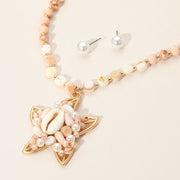 Pearl Sea Shell Beaded Starfish Pendant Statement Necklace