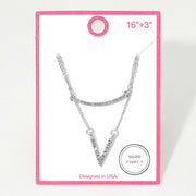 Silver Dipped Rhinestone Pave V Bar Pendant Layered Necklace