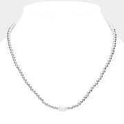 Freshwater Pearl Accented Metal Ball Necklace