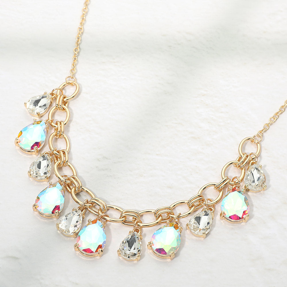 Cushion Teardrop Cluster Drop Station Necklace